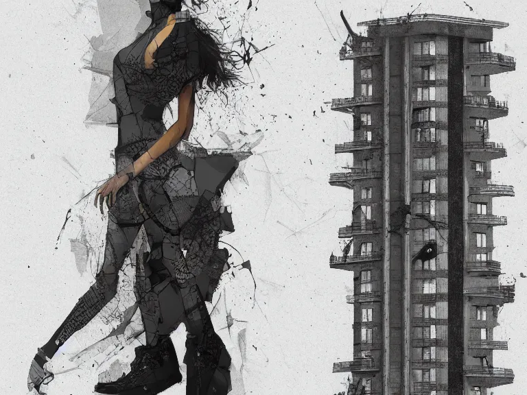 Image similar to full body portrait of a woman styled after a brutalist tower block, fantasy artwork, award winning, very very very very very very very beautiful scenery, artstation