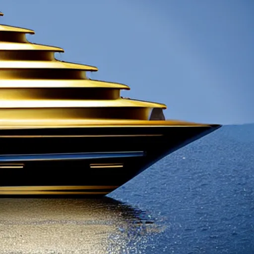 Image similar to wrinkled hunchbacked old butler polishing the side of a gold plated mega yacht