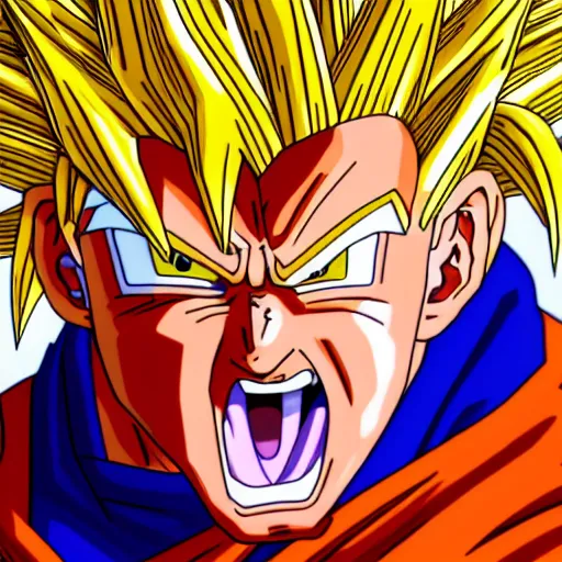 Image similar to ultra realistic portrait painting of donald trump as super saiyan goku, art by akira toriyama, 4 k, dragon ball artstyle, cel shaded, highly detailed, epic lighting