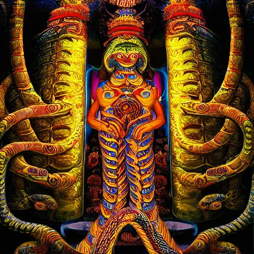 Prompt: person inside a temple made of serpents. Hyperdetailed photorealism, 108 megapixels, amazing depth, glowing rich colors, powerful imagery, psychedelic Overtones