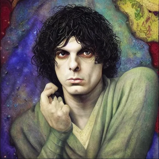 Image similar to amazing artgerm portrait of syd barrett as a preraphaelite painting, collaboration with j. scott campbell and artgerm with edward burn jones