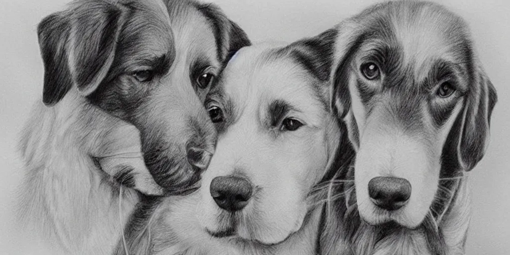 Prompt: beautiful pencil drawing of karim benzema and a golden retriever