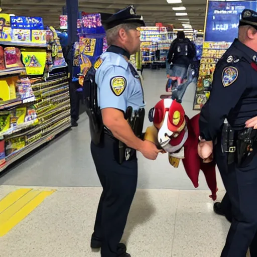 Image similar to Captain Falcon being arrested at Wal-mart, high quality, phone photography