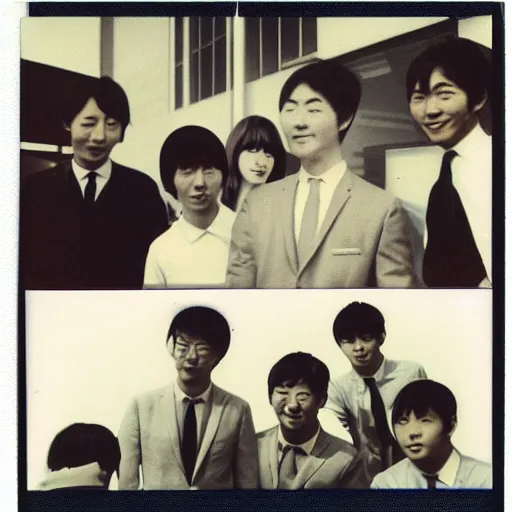 Image similar to Polaroid photograph of stylish Japanese college students, taken in 1966