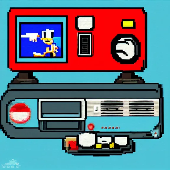 Prompt: sonic playing nintendo in old tv. pixel art. trending on artstation