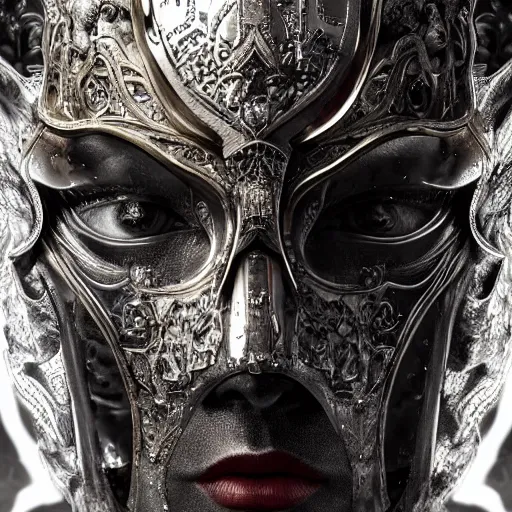 Image similar to Very very very very highly detailed epic central composition photo of face with venetian mask, intricate, dystopian, sci-fi, extremely detailed, digital painting, artstation, concept art, smooth, sharp focus, illustration, intimidating lighting, incredible art by Tokujin Yoshioka and Anton Pieck