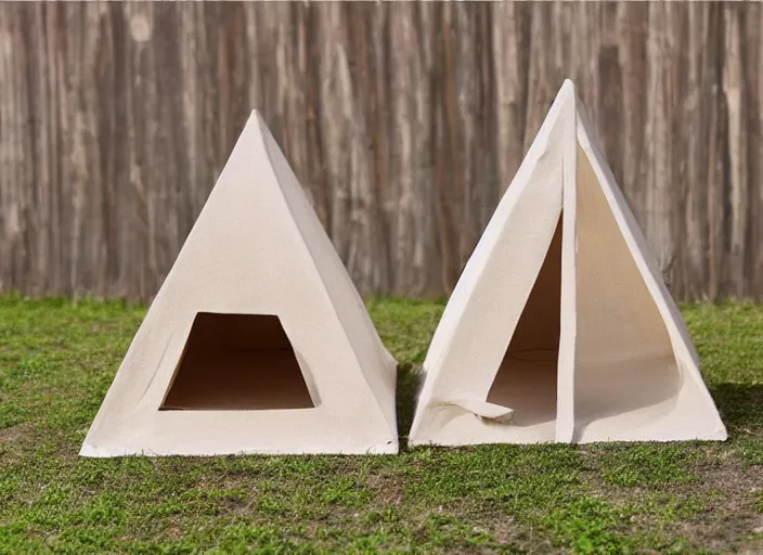 Prompt: geometric cat shaped burning man canvas tent, internally illuminated