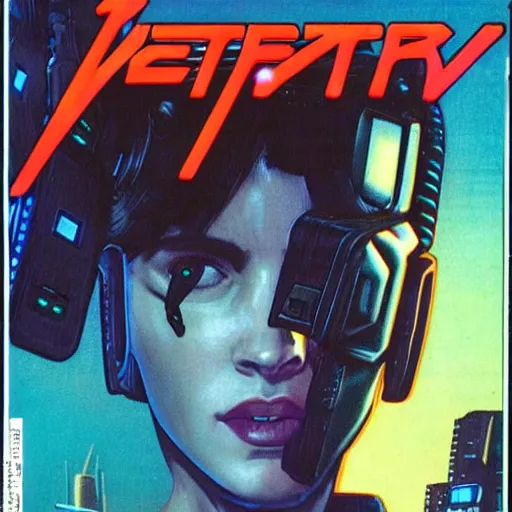 Prompt: cable plugged into cyberdeck, back of head, cyberpunk woman, computer, 1 9 7 9 omni magazine cover, style by vincent di fate, cyberpunk 2 0 2 0