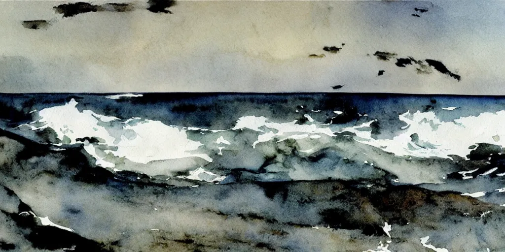 Prompt: crashing waves, watercolour by andrew wyeth