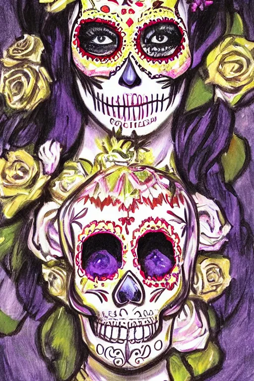 Image similar to illustration of a sugar skull day of the dead girl, art by john singer sargent