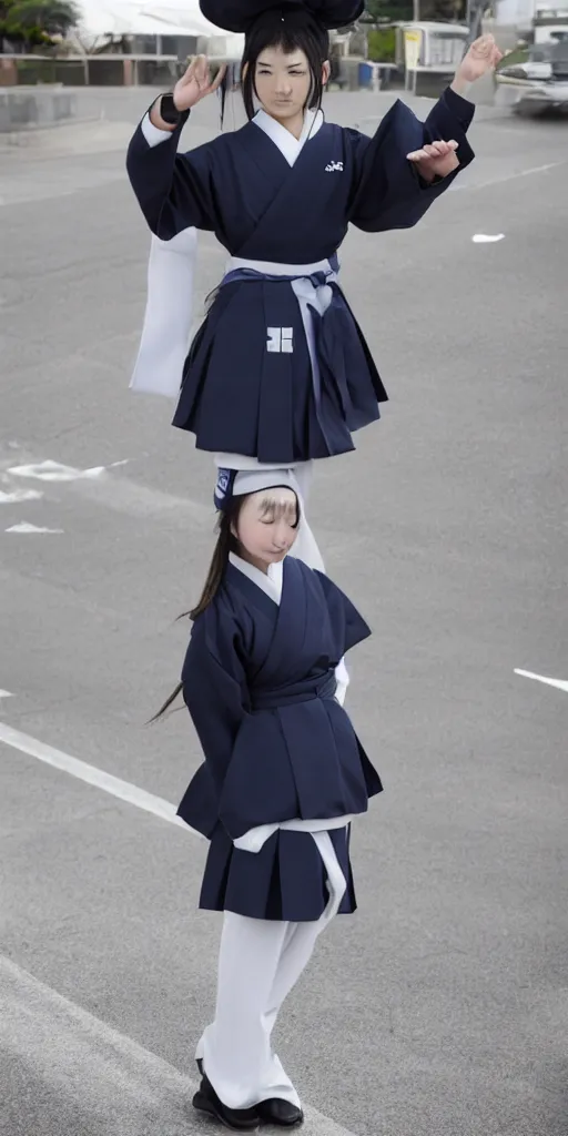 Image similar to a beautiful girl with long hair on japanese uniform high school waiting on a crosswalk daylight, 8 k