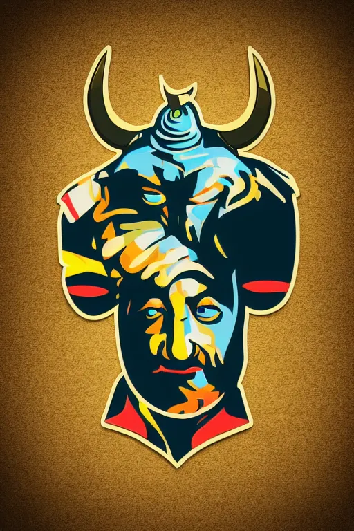 Image similar to A portrait of a dictator bull, sticker, highly detailed, colorful, illustration, smooth and clean vector curves, no jagged lines, vector art, smooth