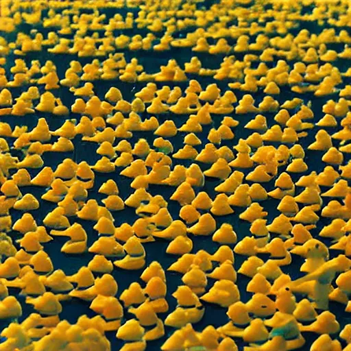 Image similar to a thousand burning rubber ducks, 1964 photo