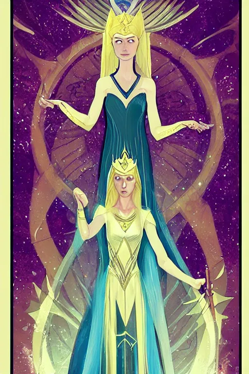 Image similar to tarot illustration of galadriel as the empress by artstation