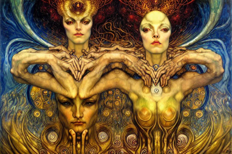 Image similar to Divine Chaos Engine by Karol Bak, Jean Delville, William Blake, Gustav Klimt, and Vincent Van Gogh, symbolist, visionary