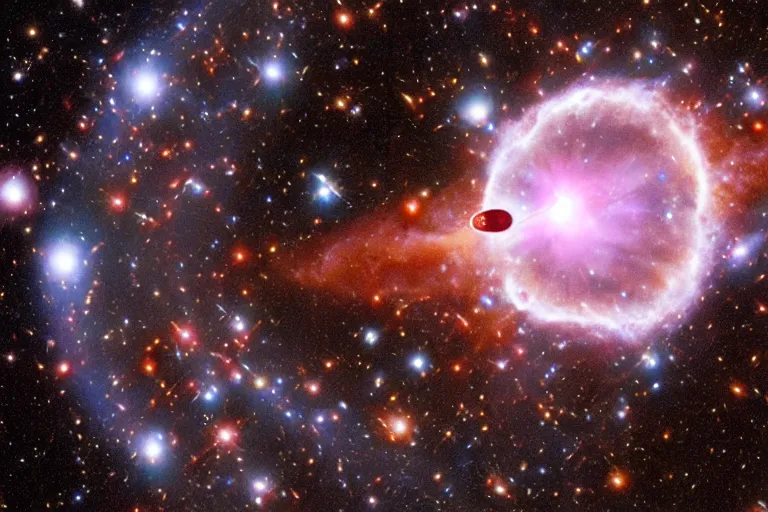 Image similar to kidney bean supernova in deep space, hubble space telescope, from nasa picture of the day