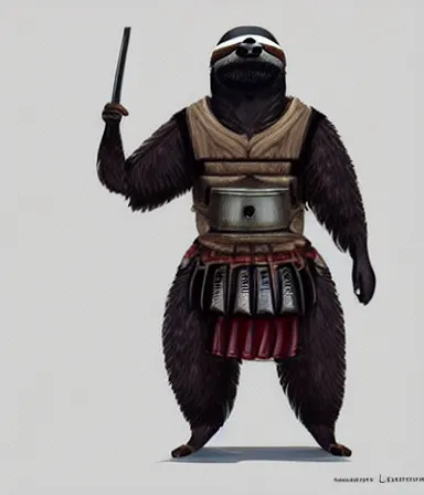 Image similar to photorealistic illustration of anthropomorphic sloth in traditional samurai armor : : digital art, concept art, character development