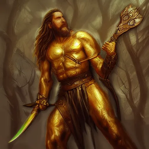 Prompt: a portrait of a giant golden axe, an axe weapon, epic fantasy style art, fantasy epic digital art, epic weapon art
