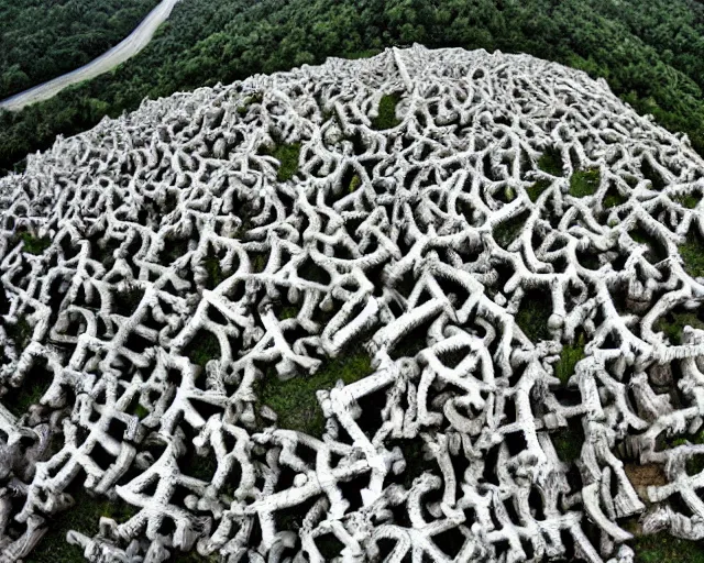 Prompt: The valley of bones, high angle looking down, nature