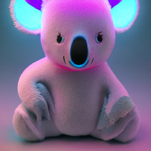 Image similar to a cute fumo plush of a koala girl, pink and blue, lens flare studio light, vray