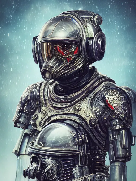 Prompt: portrait art of 8k ultra realistic retro futuristic zombie astronaut , galaxy reflected helmet , detailed intricate ornate armour,blade runner, cybernetic, full of colour, cinematic lighting, battered, trending on artstation, 4k, hyperrealistic, focused, extreme details,unreal engine 5, cinematic, masterpiece, art by ayami kojima, giger