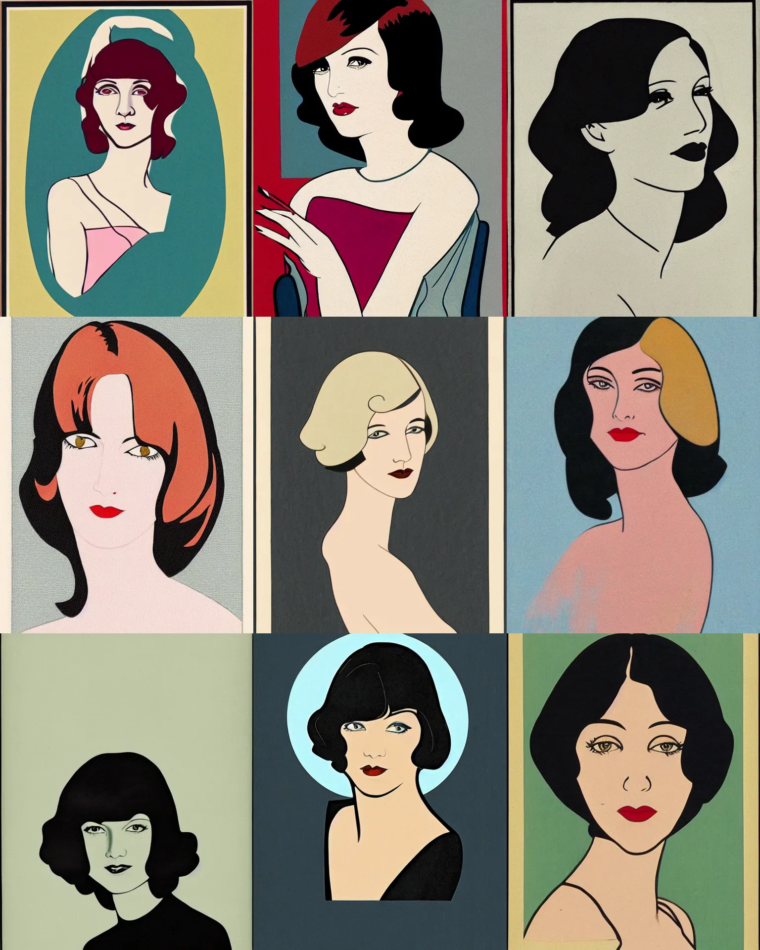 Prompt: Samantha Marie Sprackling 25 years old, bob haircut, portrait by Patrick Nagel, 1920s,