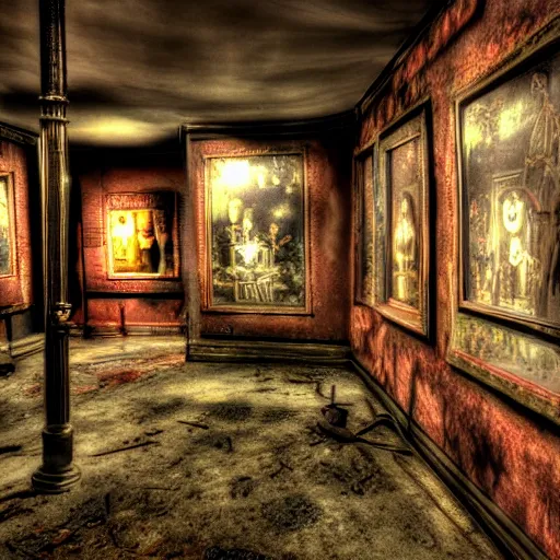 Image similar to Creepy Dimly Lit Run Down Wax Museum Gallery Display HDR