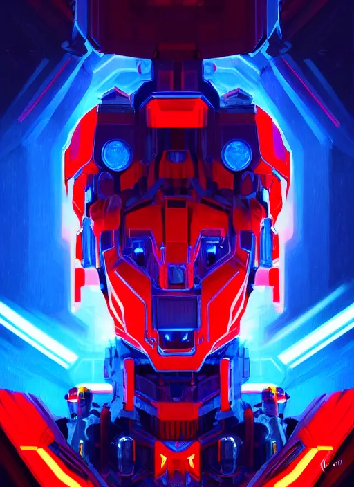 Image similar to symmetry!! loose close up!!, portrait!!, portrait of mecha punk, dark atmosphere, red and blue glowing lights!! intricate, elegant, highly detailed, digital painting, artstation, concept art, smooth, sharp focus, illustration, art by julian del rey