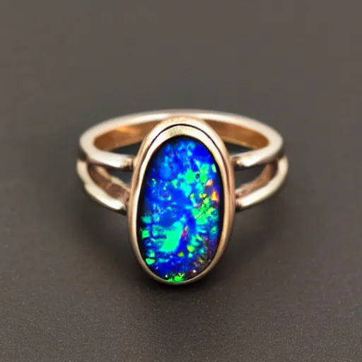 Prompt: an iridescent boulder - opal ring