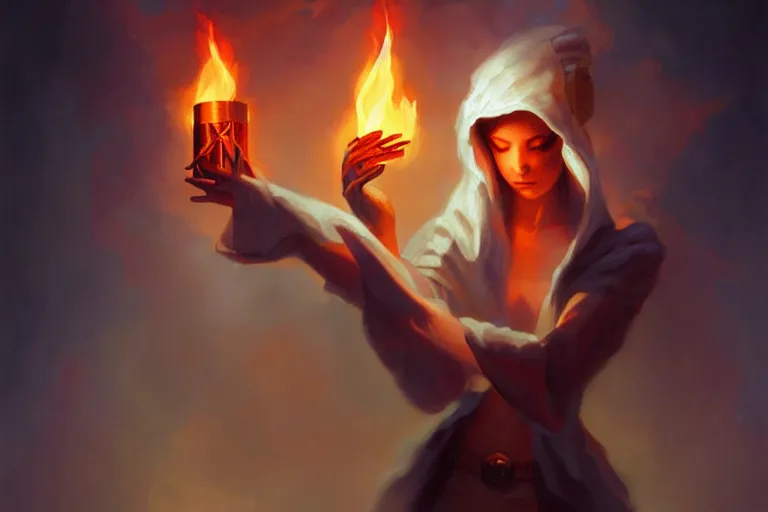 Image similar to fantasy portrait of a woman holding a flame in her hand, peter mohrbacher, artgerm, James Jean