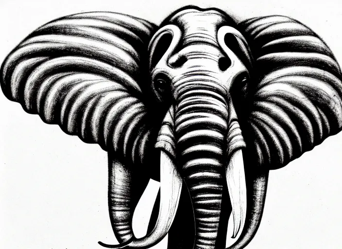 Prompt: an extremely detailed masterpiece grunge drawing of an elephant, in the style of richard avedon, after life, loony toons style, horror themed, detailed, elegant, intricate, trending on artstation, 4 k