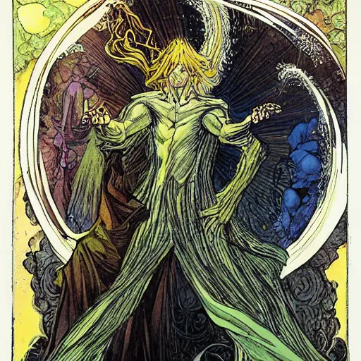 Prompt: a powerful psychic man emitting psychic powers, by rebecca guay,