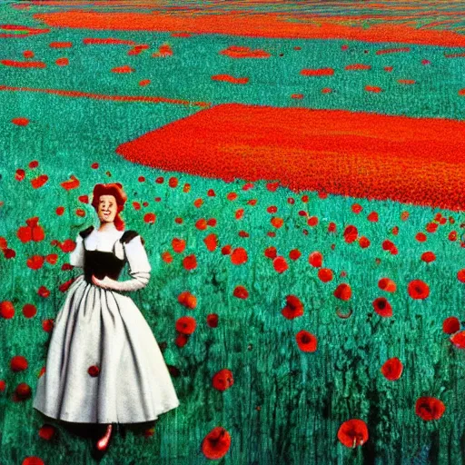 Image similar to dorothy from the movie wizard of oz in a field of poppies by the emerald city by salvador dali, detailed matte painting, 8 k resolution