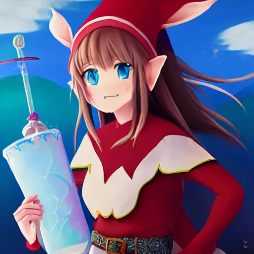 Image similar to portrait of elf wielding the giant candycsne, water, anime fantasy illustration by tomoyuki yamasaki, kyoto studio, madhouse, ufotable, trending on artstation