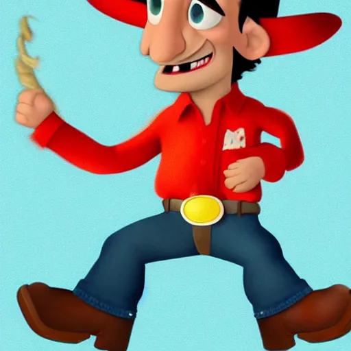 Prompt: detailed cartoon portrait of nathan fielder cowboy dancing, pixar, sharp high quality