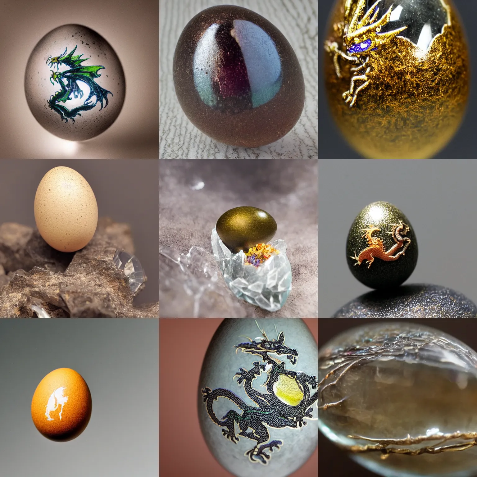 Prompt: A tiny dragon on a cracked crystal egg