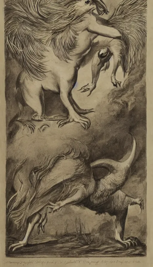 Image similar to a creature with the body and eyes of a man, with the beak of an eagle, the mane of a lion, and the horns of an ox. drawn by francis bacon