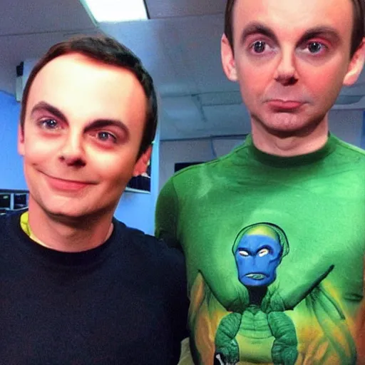 Prompt: paul the alien with sheldon cooper