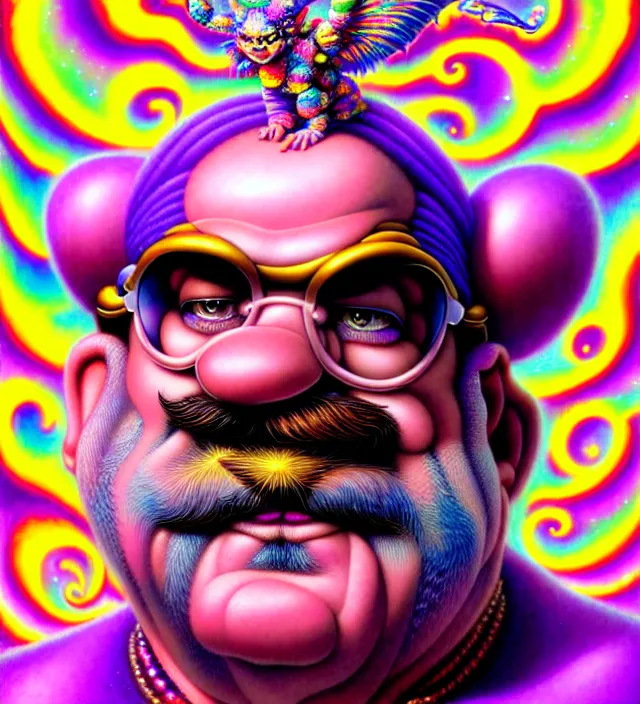 Prompt: lisa frank pattern fantasy character portrait of wario from mario brothers, ultra realistic, wide angle, intricate details, blade runner artifacts, highly detailed by peter mohrbacher, wayne barlowe, boris vallejo, hajime sorayama aaron horkey, gaston bussiere, craig mullins