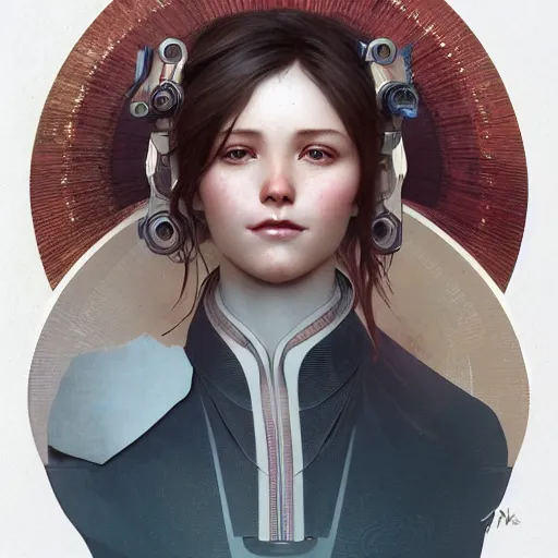 Image similar to Portrait of the most advanced female humanoid robot, intricate, headshot, highly detailed, artstation, concept art, sharp focus, cinematic lighting, illustration, art by artgerm and greg rutkowski, alphonse mucha, cgsociety