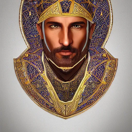 Prompt: A portrait of sultan Saladin, intricate, ornate, Hyperdetailed, digital art, behance, artstation, smooth, sharp focus, bokeh, illustration, digital painting, elegant, symmetrical