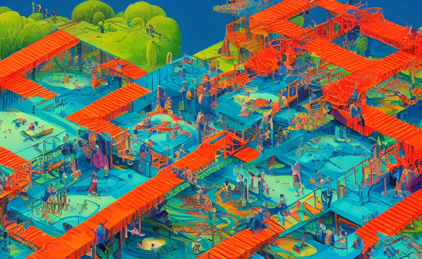 Image similar to chutes and ladders, centered award winning digital illustration, isometric illustration by beeple, edited by mc escher, detailed by raqib shaw, popsurrealism, symmetrically isometrically centered