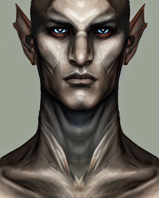 portrait of a handsome male dark elf, obsidian skin, | Stable Diffusion