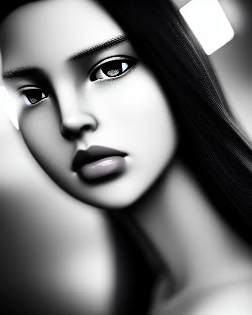 Prompt: black and white dreamy young beautiful female artificial intelligence, cinematic, rim light, bokeh, photo - realistic, elegant, high detail, 8 k, masterpiece, yoji shinkawa, photo taken in 1 9 3 0