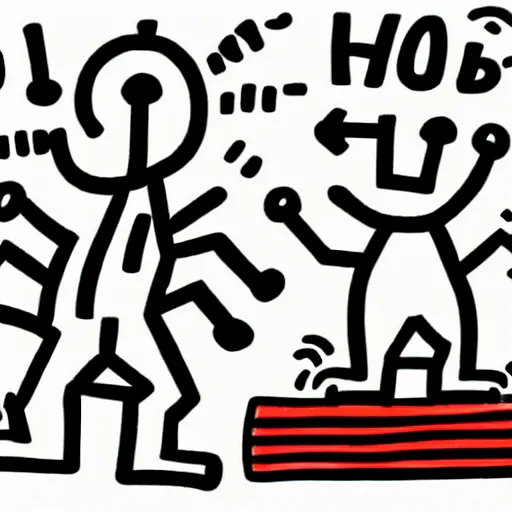 Image similar to mentor and student, digital art, keith haring style