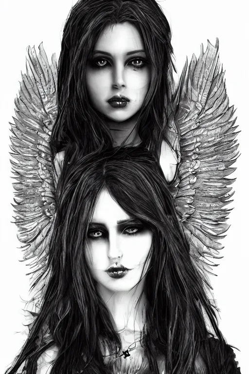 Prompt: beautiful woman with raven wings, gothic, highly detailed, trending on artstation,