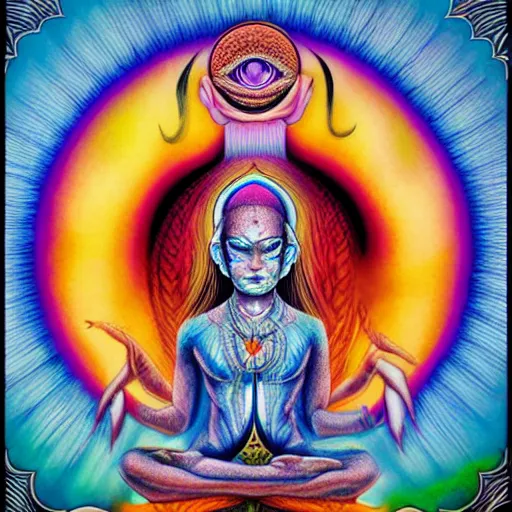 Image similar to guru meditations, a visionary artwork by alex grey and jasmine becket - griffith