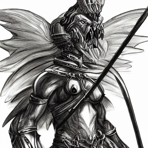 Image similar to a female winged gargoyle woman with a flaming sword, plate armor, fantasy, concept drawing