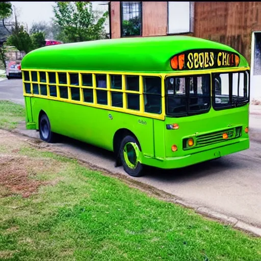 Prompt: a green school bus