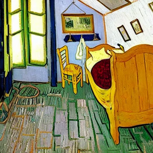 Prompt: a cozy bedroom decorated by van gogh, detailed, high resolution, wow!, intricate